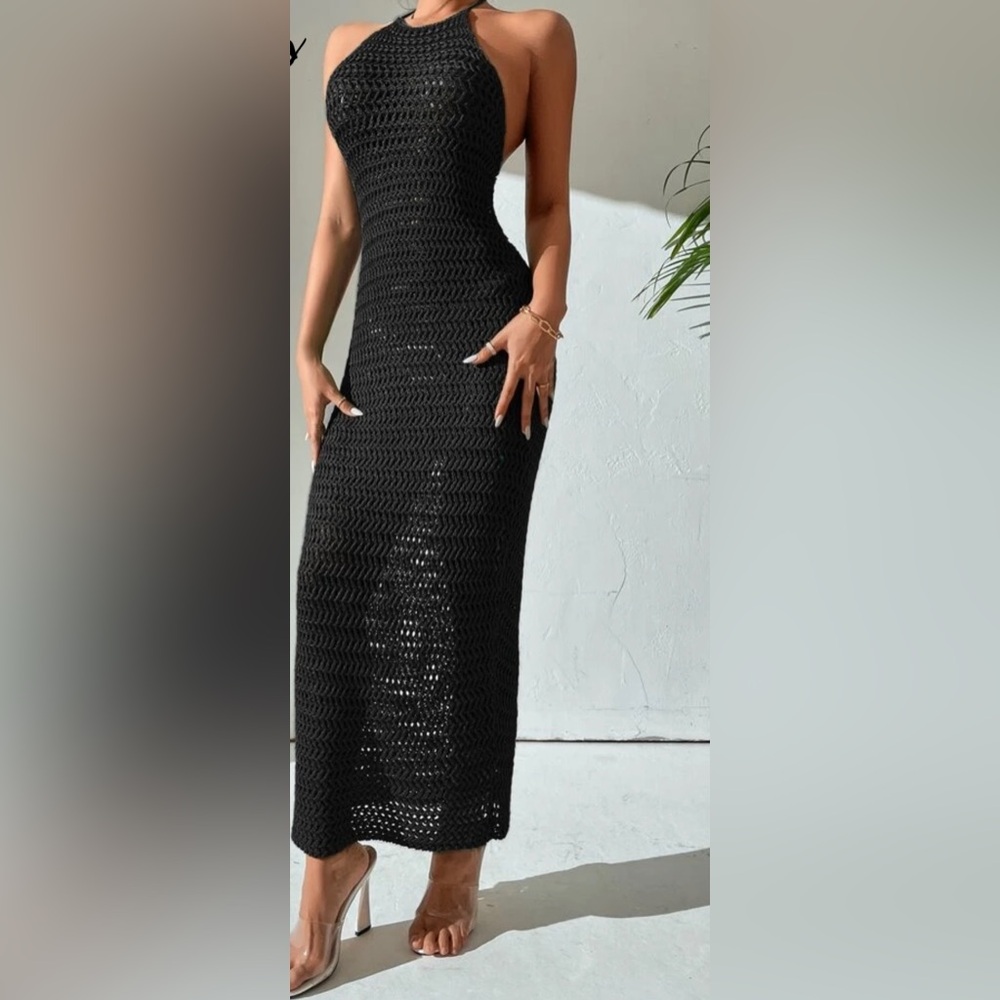 Chic Black Crochet Strapless Dress